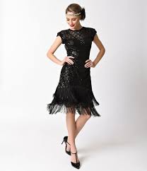 Unique Vintage 1920s Black Sequin Fringe Del Mar Flapper Dress Black Flapper Dress 1920s Dress 1920s Flapper Dress