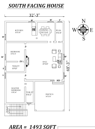 32 X48 Wonderful 2bhk South Facing House Plan As Per Vastu Shastra Autocad Dwg File Details Cadbull In 2020 South Facing House 2bhk House Plan 20x40 House Plans