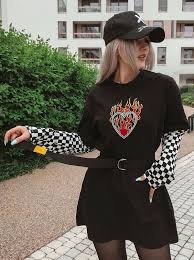 Flaming Heart Shirt With Checkerboard Sleeves Fashion Tops Egirl Fashion Edgy Outfits Retro Outfits