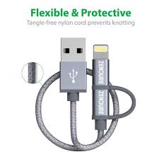 30cm Nylon Braided Usb To Micro Usb Lightning Cable 2 In 1 Cable Gray Zenplus