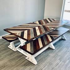The Chevron Table Is Contructed Using A Mixture Of Common Alder Pine And Fur The Double Pedestal X Ba Wood Table Diy Wood Furniture Diy Wood Furniture Plans