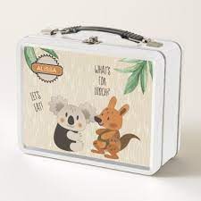 Cute Talking Koala And Kangaroo Id457 Metal Lunch Box Zazzle Com Metal Lunch Box Lunch Box Diy Stuffed Animals