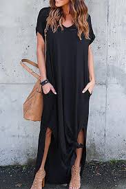 Chicnowa Solid Color Casual Maxi Dress Chicnowa Women Kleid Dress Cheap Maxi Dresses Maxi Dresses Casual Maxi Dress With Sleeves