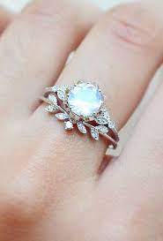 Diamond Moonstone Ring Set Michelliadesigns On Etsy Floral Engagement Ring Etsy Engagement Rings Etsy Diamond Ring