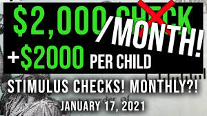 2000 Per Month 2000 Per Child 2000 Stimulus Check Update Stimulus Package 01 17 2021 Youtube