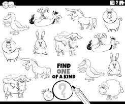 Download One Of A Kind Task With Farm Animals Coloring Book Page 1945338 Vector Art At Vecteezy
