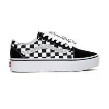 Black And White Checkered Vans Womens Size 7 Swarovski Women S Vans Old Skool Black White Checkered Etsy Vans Old Skool Vans Old Skool Black
