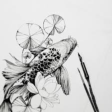 Aesthetic Black And White Small Koi Fish Tattoo 