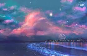 Maybe you would like to learn more about one of these? Magical Anime Beach Postcard Sea Of Stars Etsy In 2021 Anime Background Anime Scenery Anime City