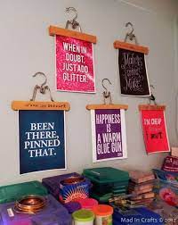Love These Craft Quotes On Hangers For Craft Room Wall Art See The Whole Craft Room At Madincrafts Com Diy Craft Room Craft Room Decor Craft Room Design
