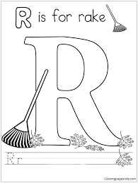 These elegant coloring pages alphabet are easy learning for kids to master the beautiful writing style of our forefathers. Letter R Is For Rake Coloring Pages Alphabet Coloring Pages Coloring Pages For Kids And Adults