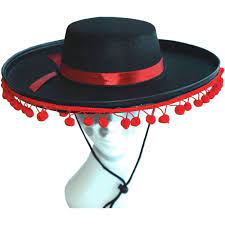 Spanish Hat Black With Red Trims Mexican Fiesta