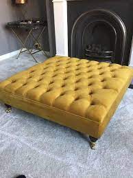 The pictured footstool is for display purposes only. Extra Large Tumeric Footstool Coffee Table Ottoman Bespoke Plush Velvet Warwick Fabric Various Colours Upholstered Stool Footstool Coffee Table Fabric Coffee Table Large Ottoman Coffee Table