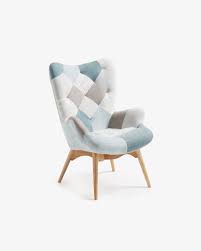 Il peut exister de très légères variations dans la combinaison des tissus. Kody Patchwork Sessel Blau Kave Home