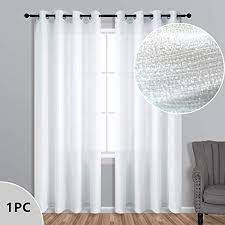 White Silver Curtains 84 Inches Long For Living Room Set Of 1 Panel Grommet Linen Textured Me Glitter Curtains Silver Curtains Curtains