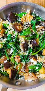 Roasted Eggplant Spinach Quinoa And Feta Salad In 2020 Eggplant Recipes Healthy Low Calorie Salad Roasted Eggplant Recipes