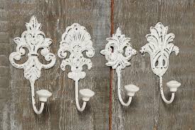 4 Stuck Wandhaken Weiss Gusseisen Shabby Chic Haken Nostalgie Metallhaken Garderobe Vintage Ornamente Barock Shabby Chic Garde Wandhaken Garderobenhaken Gaderobe
