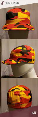 Orange Ish Red Yellow And Black Camo Hat Camo Hats Black Camo Red Yellow