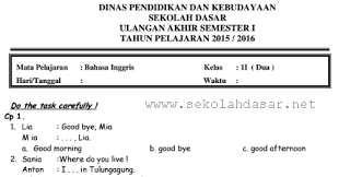 Soal bahasa inggris kelas 2 semester 1. Soal Uas Bahasa Inggris Semester 1 Kelas 2 Sd Mi Sekolahdasar Net