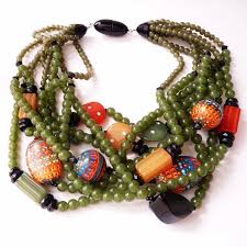 Angela Caputi Olive Green Resin Necklace Artisan And Spice Colored Beads Angelacaputi Choker Bijoux
