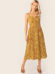 Ditsy Floral Button Front Slip Dress Swdress07190314972 38 00 Cuteshopp Com Fit N Flare Dress Dresses Slip Dress