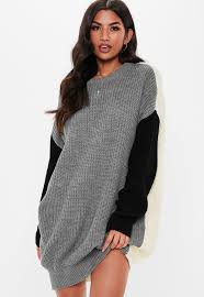 Gray Colorblock Oversized Knitted Sweater Dress Oversized Knitted Sweaters Sweater Dress Knitted Jumper Dress