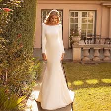 16 metodi semplici ed efficaci. Abiti Da Sposa Semplici A Sirena Robe Mariee Maniche Lunghe Scollo Tondo Backless Sweep Train Abito Da Sposa Musulmano Abiti Da Sposa