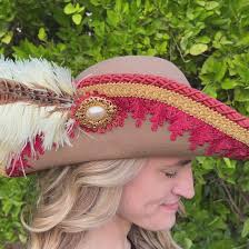 Cavalier Hat 22" Tan Wool Base with Rust Trim, Feathers, and Pearl Bro