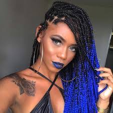 Ombre Black And Blue Braids Black And Blue Ombre Box Braids Stayglam Com Cabelo Com Tranca Fitagem Cabelo Cacheado Cabelo Preto
