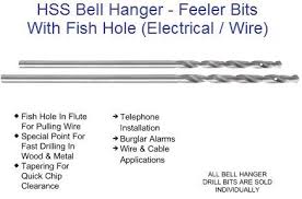 How big of a hole do you need to drill for wire? Bell Hanger Feeler Drill Bits With Wire Fish Hole Hss 3 16 To 1 X 12 48 Long