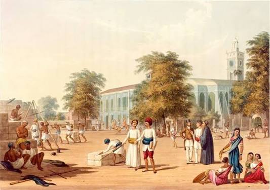 Bombay Photo Images[ Mumbai]: Scene in Bombay, India, 1826. Painting by a British artist - Robert Grindlay.