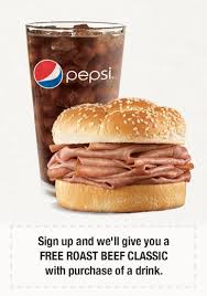 Arby S Free Roast Beef Classic Sandwich With Drink Purchase Roast Beef Sandwiches Roast Beef Beef Sandwich