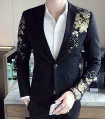 Mens Floral Lapel Wedding Party Singer Dj Jacket Slim Fit Outwear Coat Club Usl Coats Jackets Men Fashion Photo Fashion Suits For Men Suit Fashion