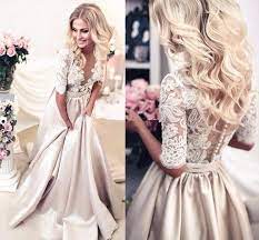 Elegant Champagne A Line Long Evening Dress Vintage Lace Muslim Robe De Soiree Custom Cheap Evening Gowns Sheer Wedding Dress Evening Dresses Vintage Wedding Dresses Lace