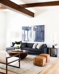 Family Room Clean And Simple Look With Warm White Walls Dark Gray Sectional A Mid Century Modern Living Room Decor Mid Century Modern Living Room Living Decor