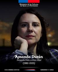 Lamentamos profundamente el fallecimiento de Amanda Durán, poeta, artista  visual y una mujer con gran proyección dentro del arte y la literatura  chilena contemporánea, cuya obra alcanzó relevancia en escenarios  internacionales como