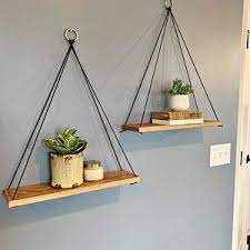 Hanging Shelves Set Of 2 Large Shelves Floating Shelves Etsy Hanging Shelves Diy Home Decor Diy Hanging Shelves