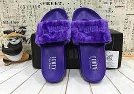 Rihanna X Puma Fur Slide By Fenty Leadcat Slippers Womens Purple Puma Shoes Outfit Shoes Cute Shoes Puma Slippers