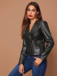 Faux Leather Zip Up Moto Jacket Shein Usa Pu Biker Jacket Jackets Biker Jacket