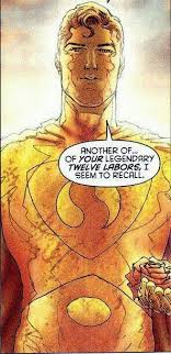 He is actually superman, but from the 853 rd century, who survived by becoming the living extension of the sun itself. Superman Prime Gold Dc Comics Wallpaper Superhero Wallpaper Dc Comics Characters