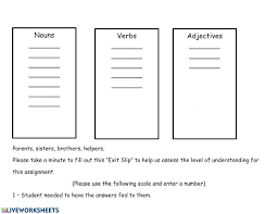 Noun verb adjective adverb worksheet with answers. Nouns Verbs Adjectives Worksheet