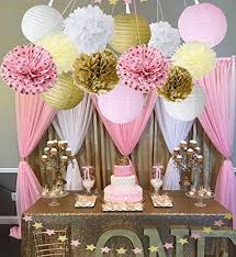 Wcaro Mixed Pink Gold White Party Decor Kit Paper Lantern Paper Star Garla Unique Baby Shower Decorations Girl Baby Shower Centerpieces Baby Shower Decorations