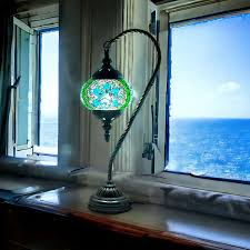 Silver Fever Handcrafted Mosaic Turkish Lamp Moroccan Glass Table Desk  Bedside Light Bronze Base with E12 Bulb Green Blue Star of David Lattern