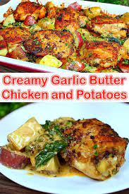 Creamy Garlic Butter Chicken And Potatoes Chicken Fillet Recipes Easy Potato Recipes Chicken Recipes