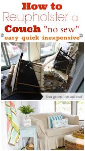 Slipcovers can be made from cotton, wool, polyester, spandex and linen — almost any fabric or blend. How To Reupholster A Couch No Sew Four Generations One Roof