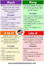 Using Many Much A Lot Of Lots Of And Example Sentences English Grammar Here English Grammar Teaching English Grammar Learn English Vocabulary