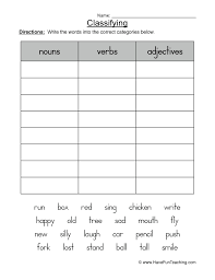 For example, work can be a verb and a noun; Classifying Nouns Verbs Or Adjectives Worksheet Have Fun Teaching