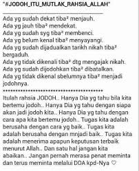 Ada juga gunakan mandi bungga untuk mendapatkan jodoh. Sitinurkhadijahbakarhere Mutiarakatakata Jodoh Itu Mutlak Rahsia Allah