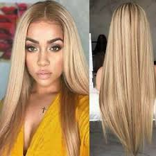 This is a gorgeous free falling look. Women Long Straight Hair Ombre Gold Blonde Wigs Synthetic Natural Wig Hairpieces Ebay