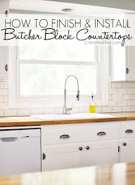 Many butcher block countertops are available with optional backsplashes for a real focal point. How To Finish And Install Butcher Block Countertop Cherished Bliss